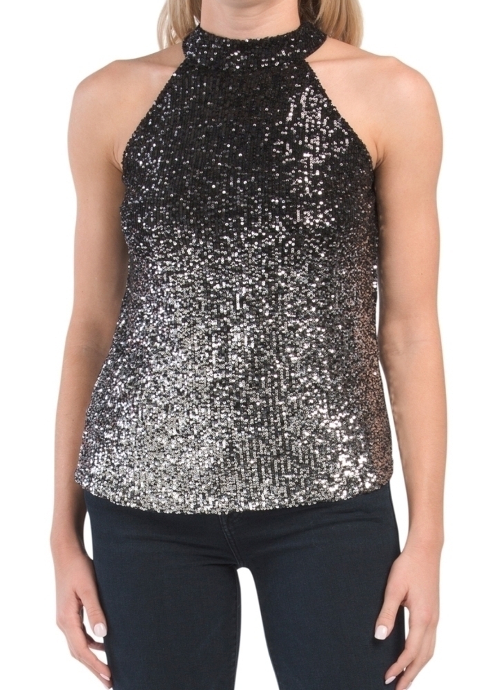 CABLE & Gauge Halter Neck Sequin Top